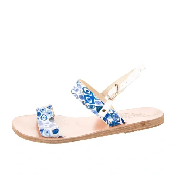 ANCIENT GREEK SANDALS Blue White Evil Eye Leather Strappy Flats Size 6 EU 36 🧿 - Picture 5 of 5